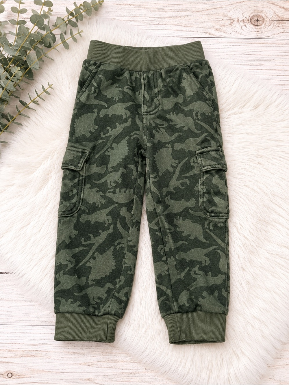 Kids Headquarters Dinosaur Cargo Jogger Pants Toddler Boys Size 3T Green